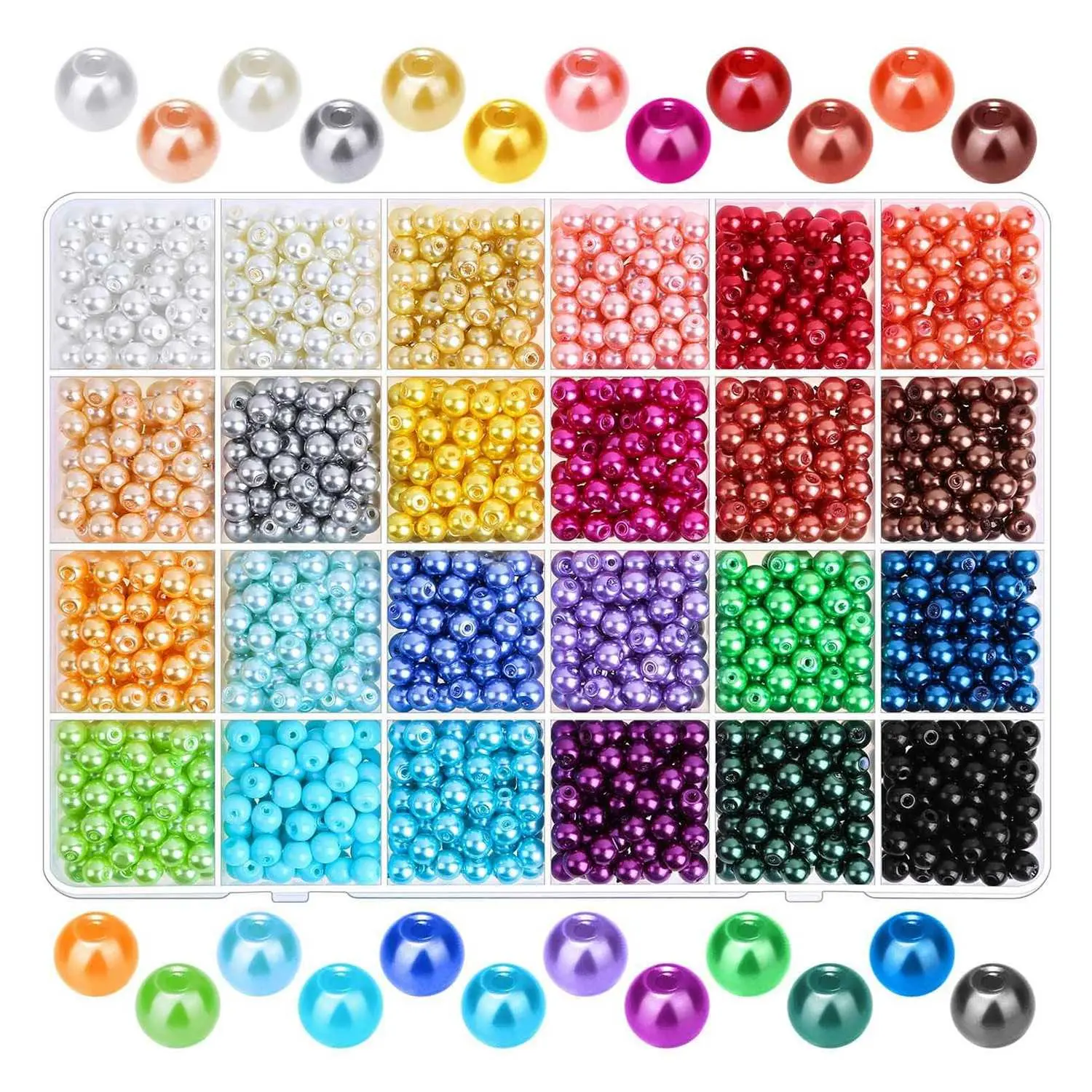 1680Pcs 6mm 24-Color Round Seed Pearls Beads with Holes, Loose Spacer Beads for DIY Crafts, Car Interior Decoration Jewelry Making, Seed Beads