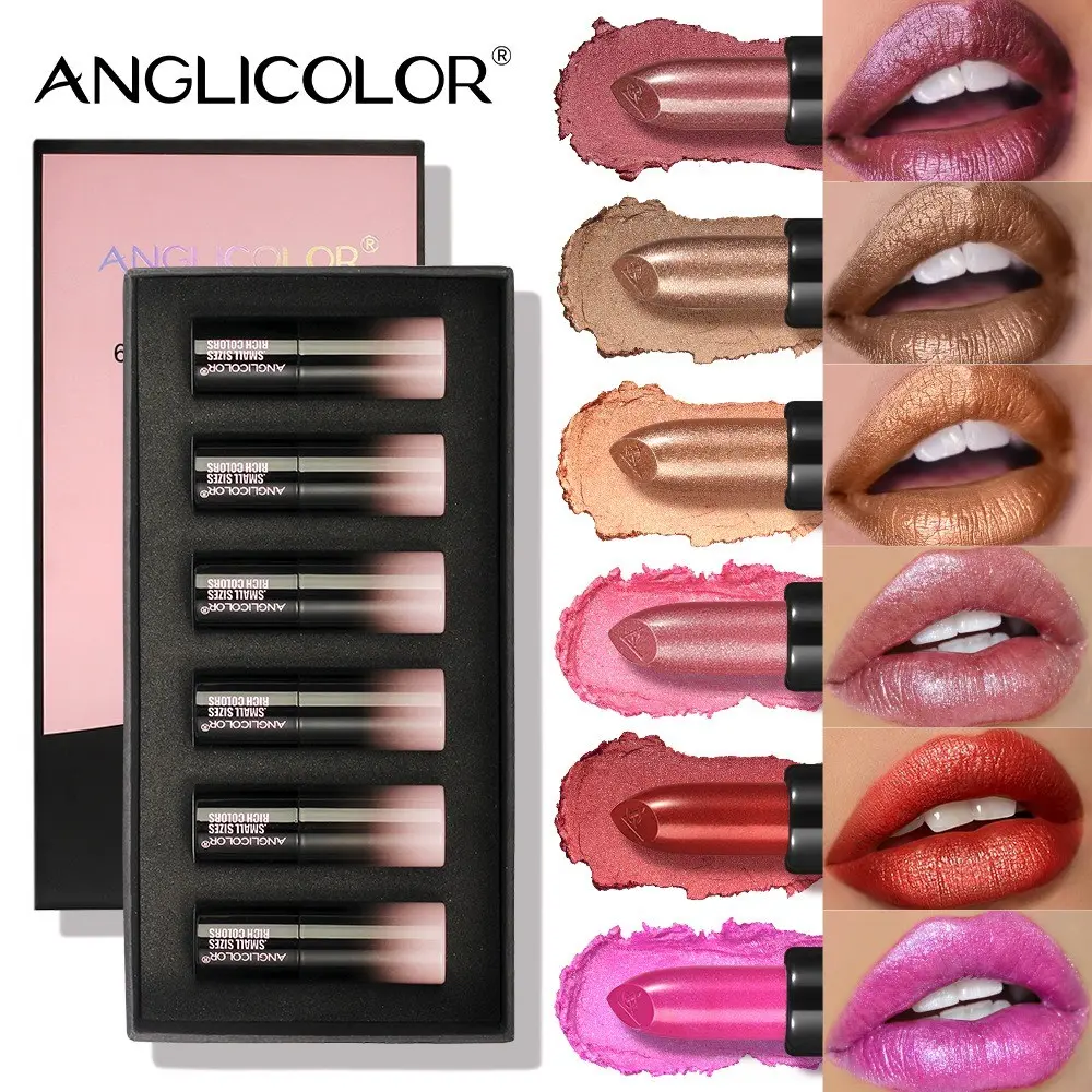 6-Piece Mini Metallic Glitter Lipstick Set, High Pigmentation, Lightweight Smooth Moisturizing Texture, Shiny Glossy Finish, Women's Pearlized Lipstick Set