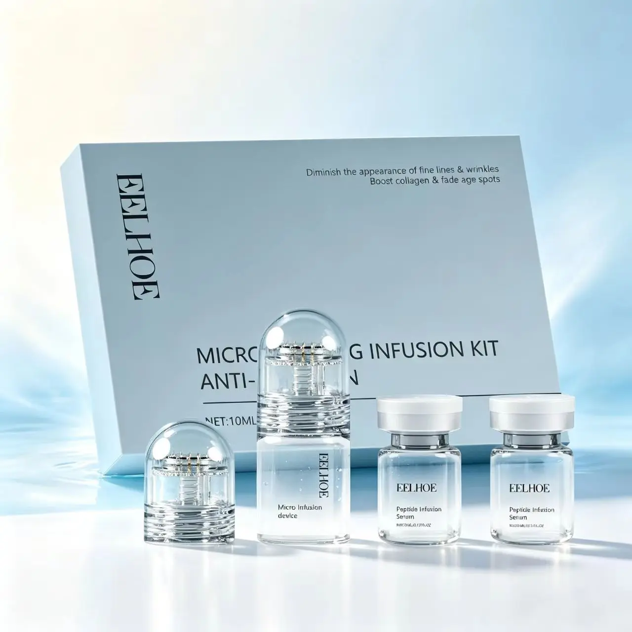 Micro-injection serum 1/3-month set for at-home facial care targeting wrinkles, fine lines, and pigmentation spots, including a collagen egg, whitening peptide hyaluronic acid skin repair ampoule serum.