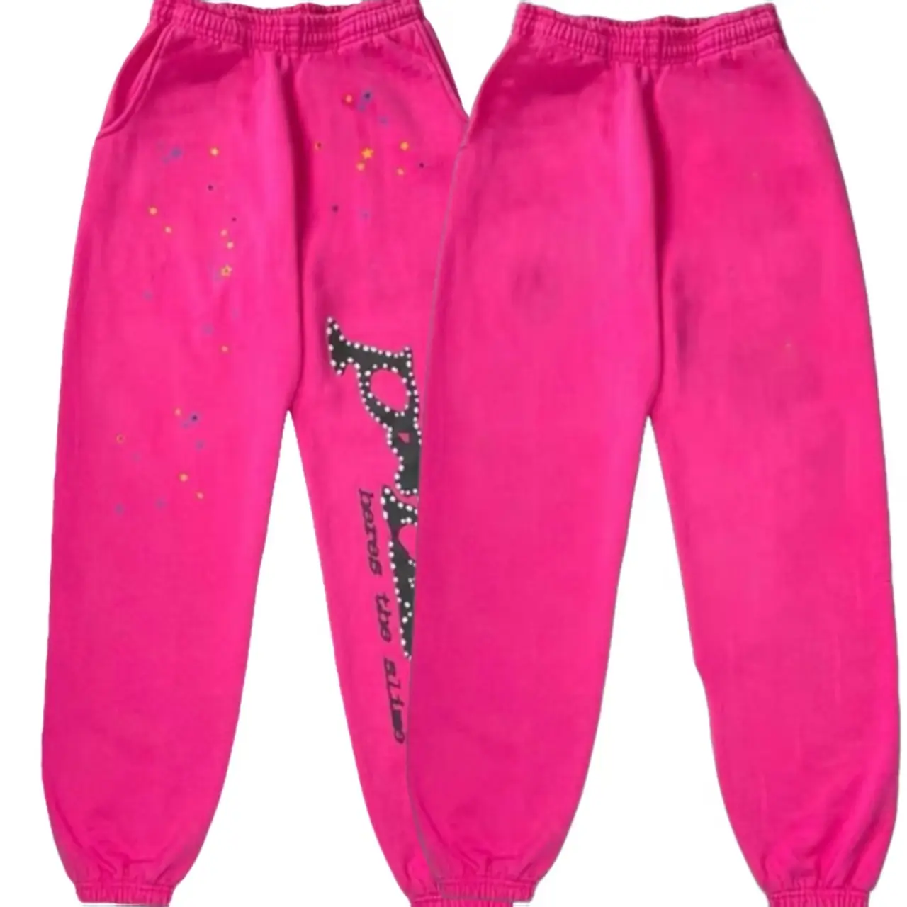 Y2k Retro Joggers pants for Men, Hip Hop Inspired Graphic Sweatpants, Loose Fit Breathable Casual Trousers, Colorful Splatter & Rhinestone Print Detail, Elastic Waist Closure, Street Style, Daily Loungewear & Outdoor Active Pants
