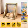 TXFNY Large Cardboard Cat Scratcher House - Artistic Home Decor with Argyle Landscape Oil Painting Frame, Detachable Non-Slip Cozy Cave Bed, Replaceable Scratching Pad, Stylish Pet Furniture for Indoor Cats
