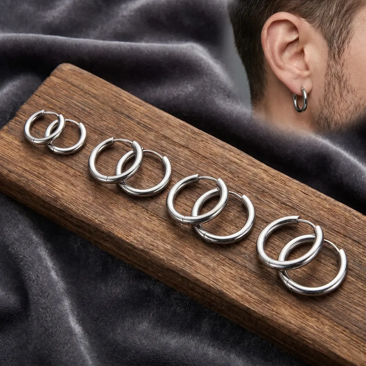 4 Pairs Hoop Earrings, 316L Surgical Stainless Steel Minimalist Hoops for Men & Women, Hypoallergenic Set for Cartilage, Lobe & Earring Stack (8-14mm)