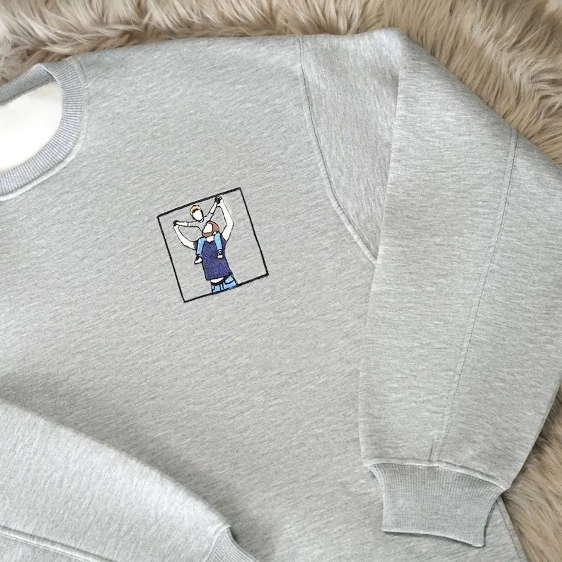 Custom Embroidered Portrait from Photo Sweatshirt, Custom Embroidered Hoodie, Gift for Dad, Gift for Him, Personalized Crewneck