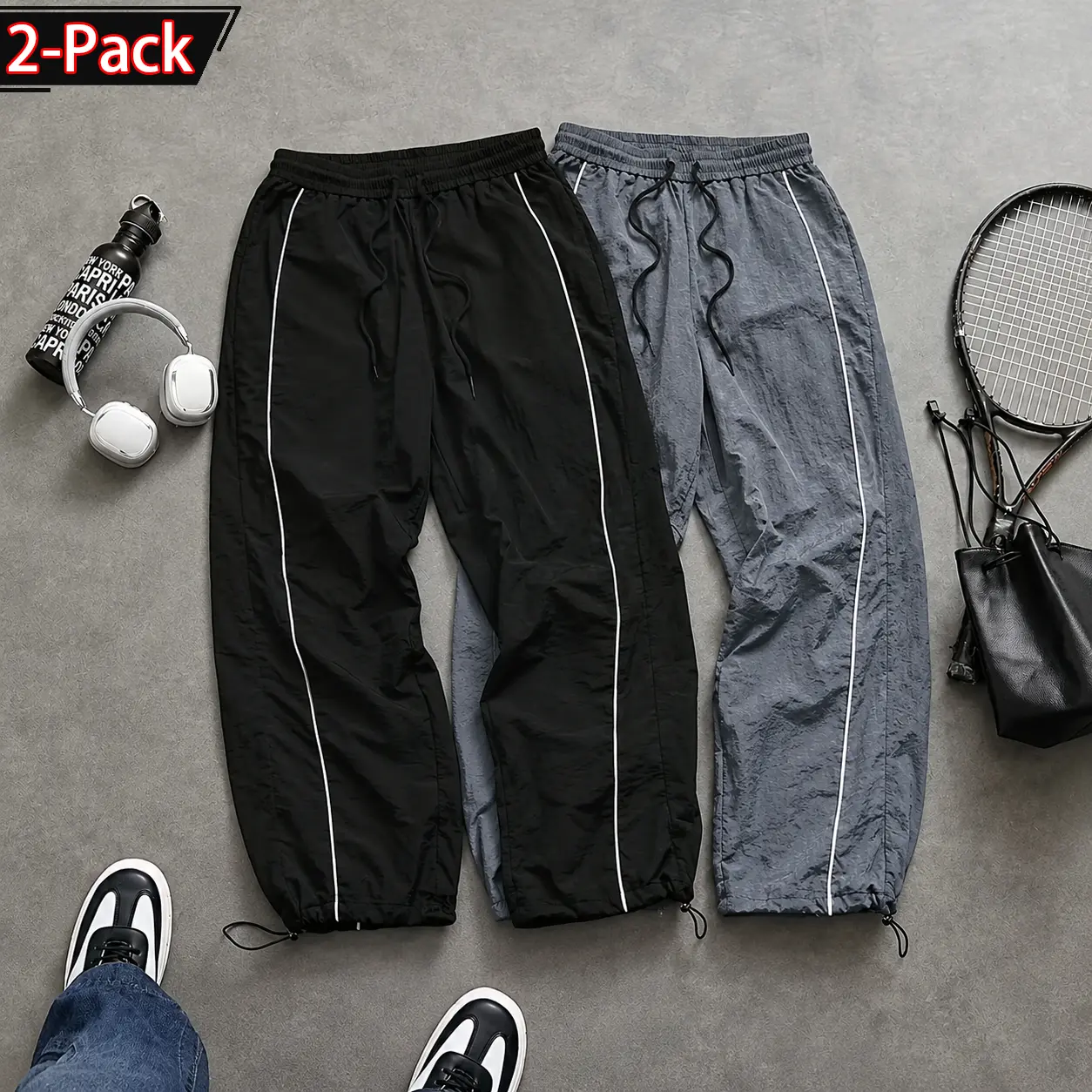 1–2-piece set for men and women: Y2K street-style striped parachute pants; drawstring cone-cut lightweight summer casual jogging pants; sports pants; quick-drying breathable athletic long pants with elastic waistband; drawstring cuffs; 2-piece everyday me