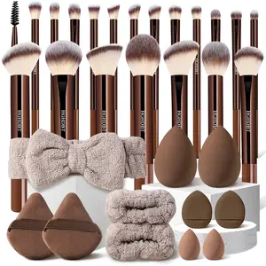 Professional 31-Piece Brown Makeup Brush Kit, Features Versatile Face Brushes, Eye Brushes, Eyeshadow Brush Set, Beauty Sponges, Makeup Puffs, The Essential Tool Collection For Flawless Application And All Makeup Styles