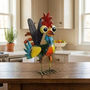 Colorful Metal Rooster Statue Rustic Iron Figurine for Outdoor Garden & Patio 7.87x5.91 Inch Artistic Animal Art Decoration Durable Creative Decor for Farmhouse Style Home