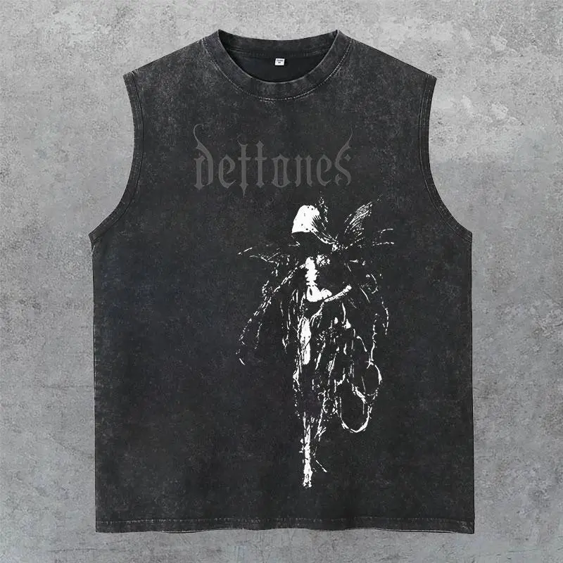 Vintage Deftones Washed Tank Top, Alternative Metal Band Graphic Gym Essential, Classic Cotton Sleeveless Streetwear