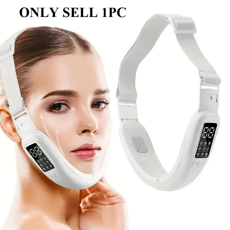 1 piece home-use V-shaped facial contouring device, EMS microcurrent facial lifting machine, Wrinkle Removal Firming, with 8 modes and high-frequency vibration function, adjustable strap skin tightening and slimming tool