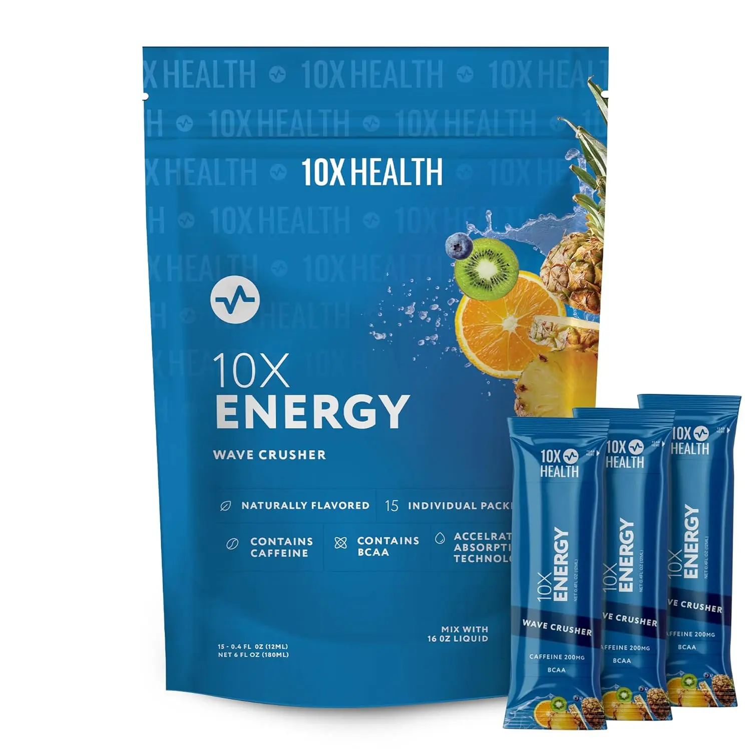 10X Energy Wave Crusher – 200mg Caffeine + BCAAs + B Vitamins for Clean Energy, Focus & Recovery – No Sugar, No Crash