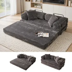 CAODOC 80'' Oversized Boneless Couch for Sofa Room Living Room, Plush Chaise Lounge Sofa, 5 in 1 Convertible Sleeper Futon Floor Sofa Bed with Deep Seat, Corduroy Foldable Modular Pull Out Couch, 4 Pillows, No Assembly