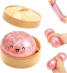 KIDGENIUS Real Dumpling Squishy, Kawaii Glitter Bao Bun Squeeze Toy, Squishy Dumpling Stress Relief Toy for Kids, Ideal Gift Idea