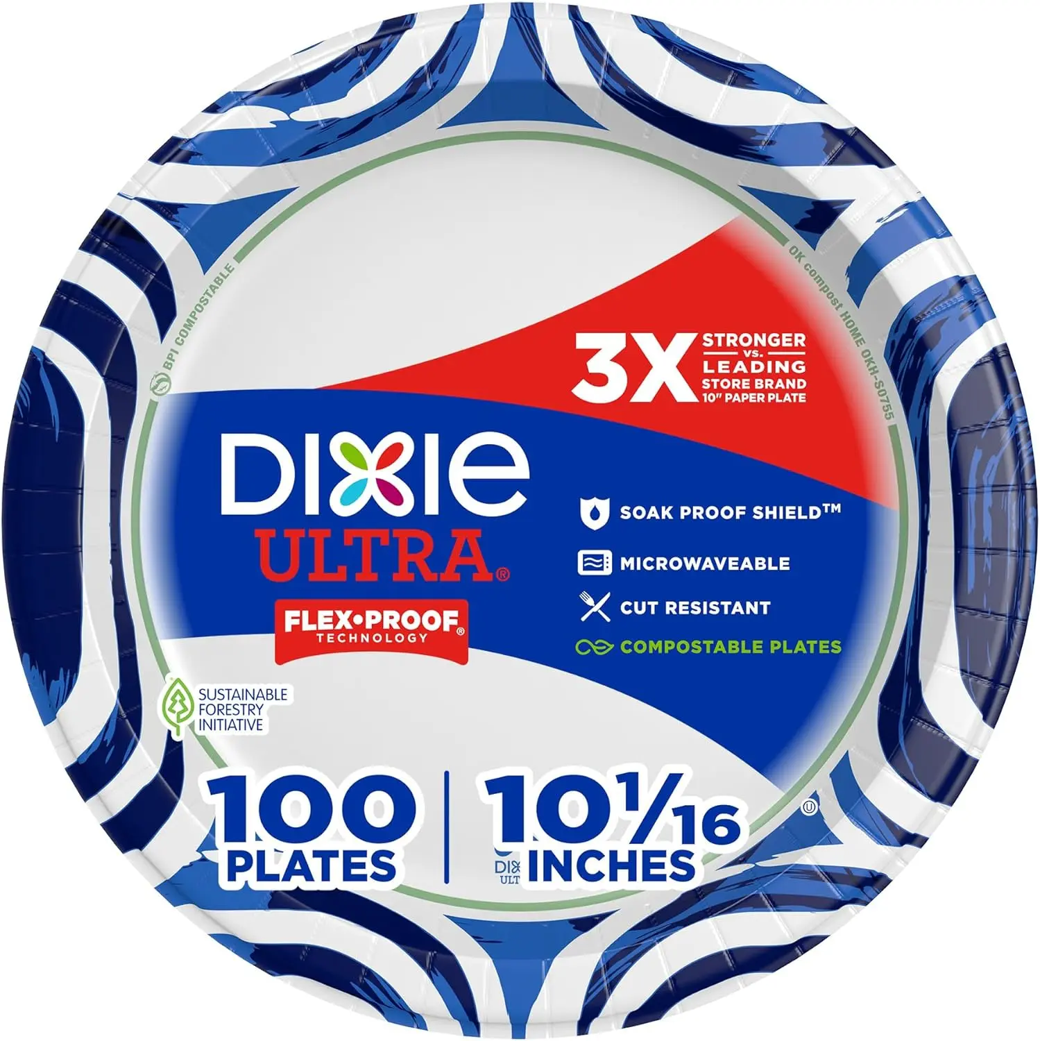 Ultra Disposable Large Paper Plates - 10 in, 100 Count, 3X Stronger, Heavy-Duty, Microwave-Safe, Soak-Proof, Cut-Resistant for Heavy Messy Meals