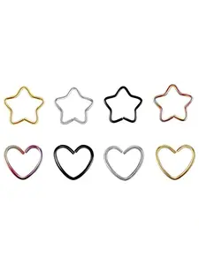 Star & Heart Shaped Nose Ring, Stainless Steel Nose Rings Set, Nose Piercing Jewelry, Body Jewelry for Women & Men, Trendy All-match & Exquisite Jewelry for Birthday Gift