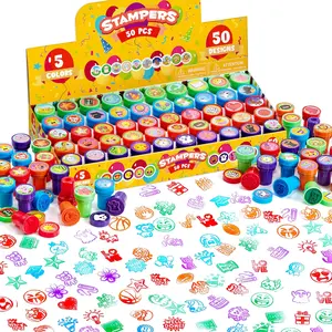 50 Pcs Assorted Stamps for Kids - Self-Ink Stamps with 50 Designs for Birthday Party Favor, Carnival Prizes, School Stampers, Goodie Bag, Halloween, Christmas (Zoo, Holiday Stampers)