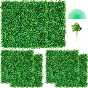 Artificial Boxwood Panel UV 6pcs Boxwood Hedge Wall Panels For Indoor And Outdoor Decor, Green Grass Backdrop 20" x 20", 4 Cm Thick, Fake Hedge For Privacy Fence, Garden Backyard Landscaping, Weather Resistant