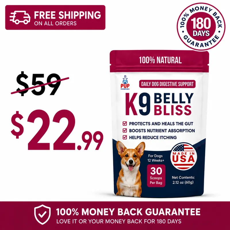 K9 Belly Bliss 3-Pronged Defense Dog Digestive Support with L-Glutamine N-Acetyl D Glucosamine & Prebiotics for Gut Health
