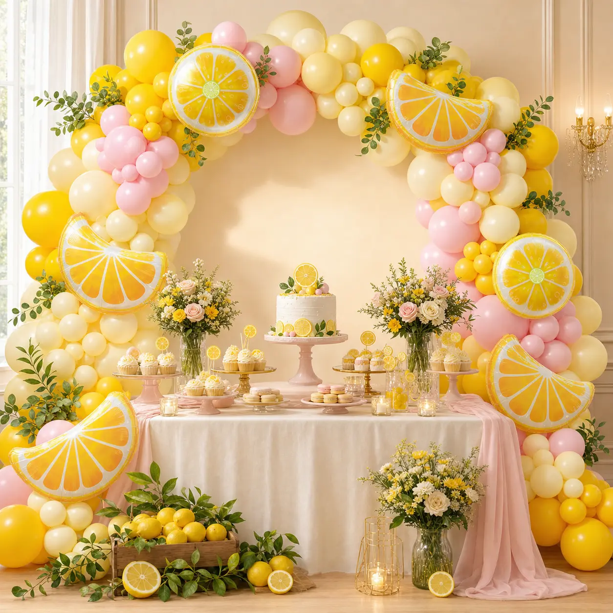 Lemon Balloon Arch, Pink and Yellow Balloon Arch Kit with Pastel Yellow Light Pink Foil Balloons for Lemon Baby Shower Bridal Shower Birthday Party Decorations