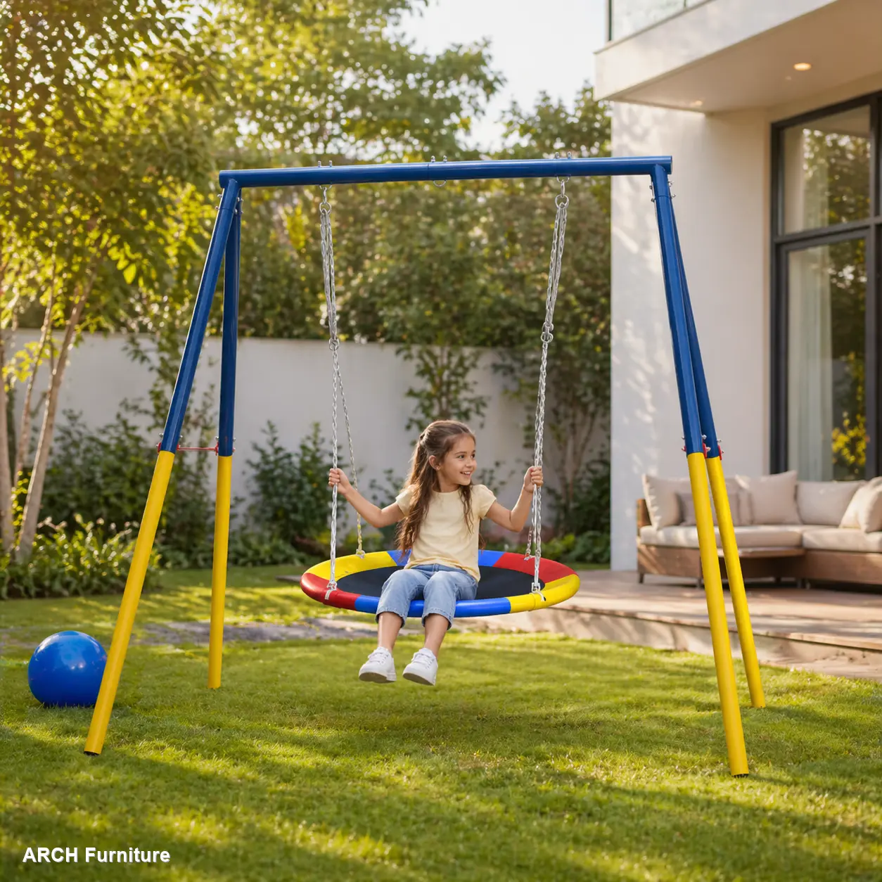ARCH Flying Saucer Swing Set, Heavy-Duty A-Frame Full Steel Metal Swing Stand, 440lb Capacity Easy Setup Playground Equipment for Kids’ Backyard