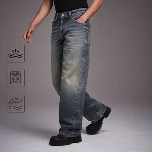 Men’s Vintage Worn Straight-Leg Jeans Men’s Wide-Leg Trousers Trendy Casual Pants