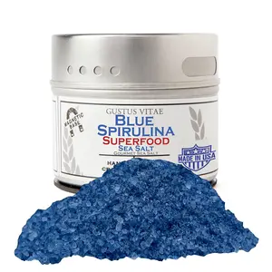 Blue Spirulina Superfood Sea Salt | All Natural | Ultra Premium Gourmet Salt | Artisanal Finishing Seasoning | Small Batch | Non GMO | Hand Packed | Super Food | GLP-1 Friendly | Sustainably Sourced | Magnetic Tins | 3.0 oz (84g) | Gustus Vitae | #721