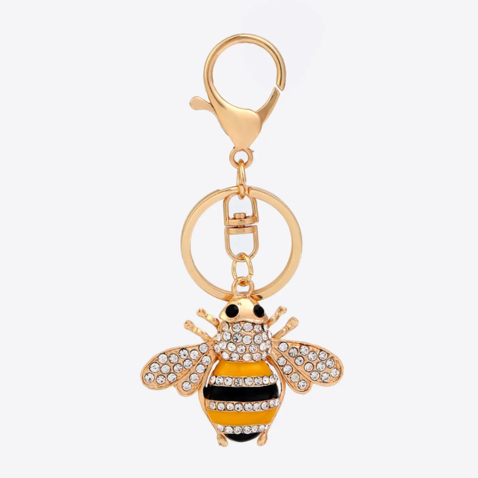 Cute Rhinestone Striped Bee Keychain, Yellow and Black Animal Bag Charm and Decorative Car Pendant, Animals Keychain Decor, Keychain Charm