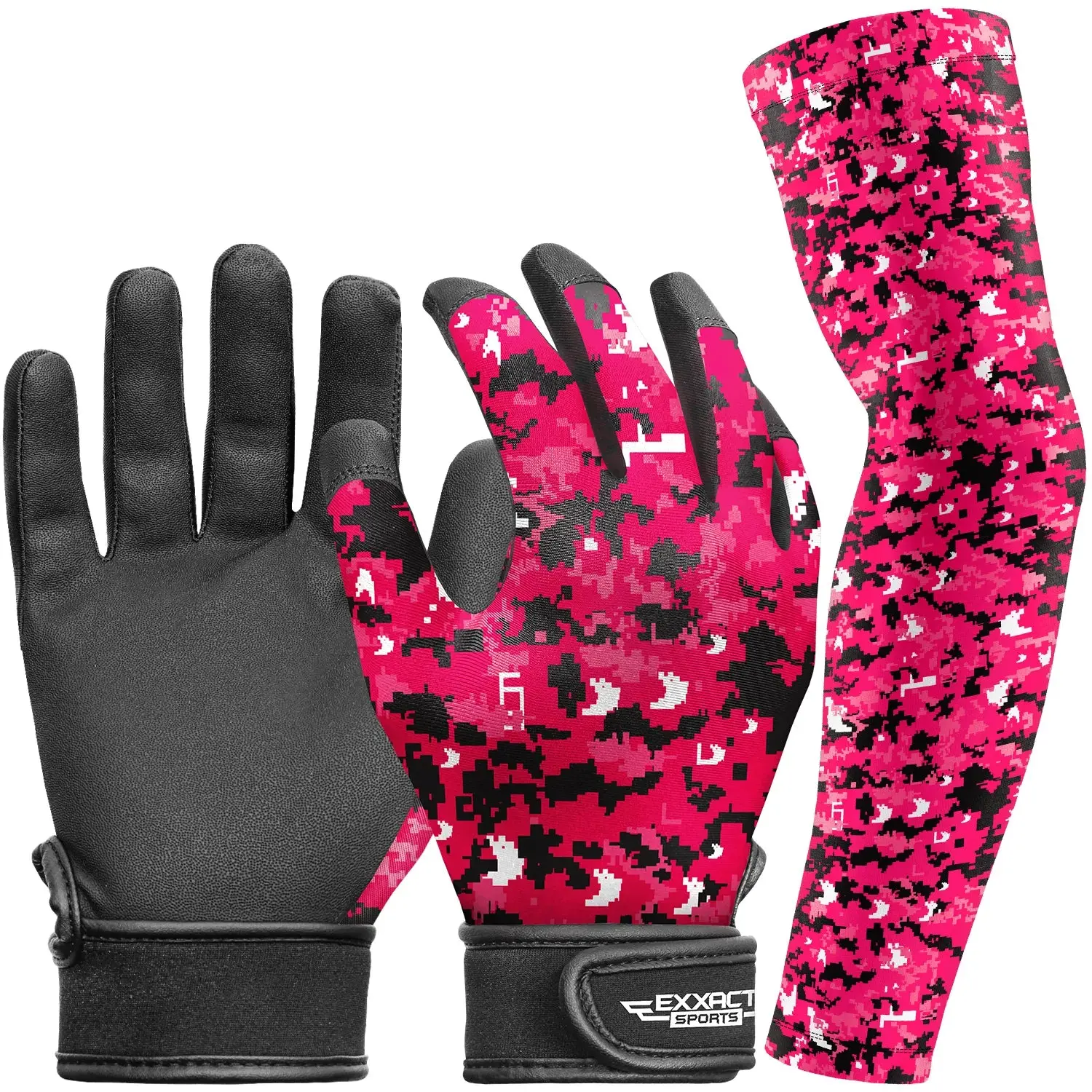 Youth Batting Gloves with Arm Sleeve for Boys & Girls, Kids Baseball Batting Gloves for Softball, T-Ball (Pink Camo)