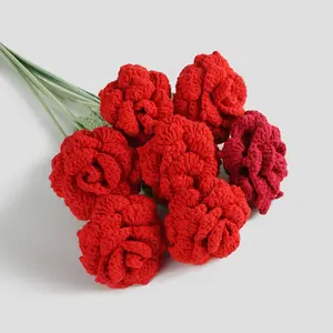 Romantic Wedding Valentines Day Artificial Crochet Rose without vase, Holiday Gift, Artificial Babies Breath, Artificial Eucalyptus handmade flower Plants