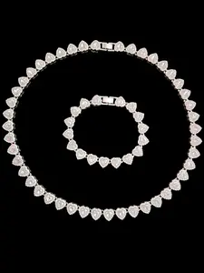 2Pieces/Set 10mm Love Heart Shape Chain Necklace and Bracelet Men or Women Hip Hop Iced Out Bling Bling Chain Necklace and Bracelet Fashionable Jewelry Set Fashion Set Jewelry Valentines Gift