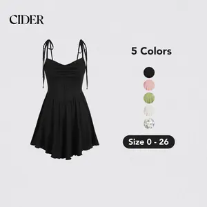 Cider [5 colors, Size 0-26] Cowl Neck Corset Knotted Ruffle Mini Dress SwimWeek