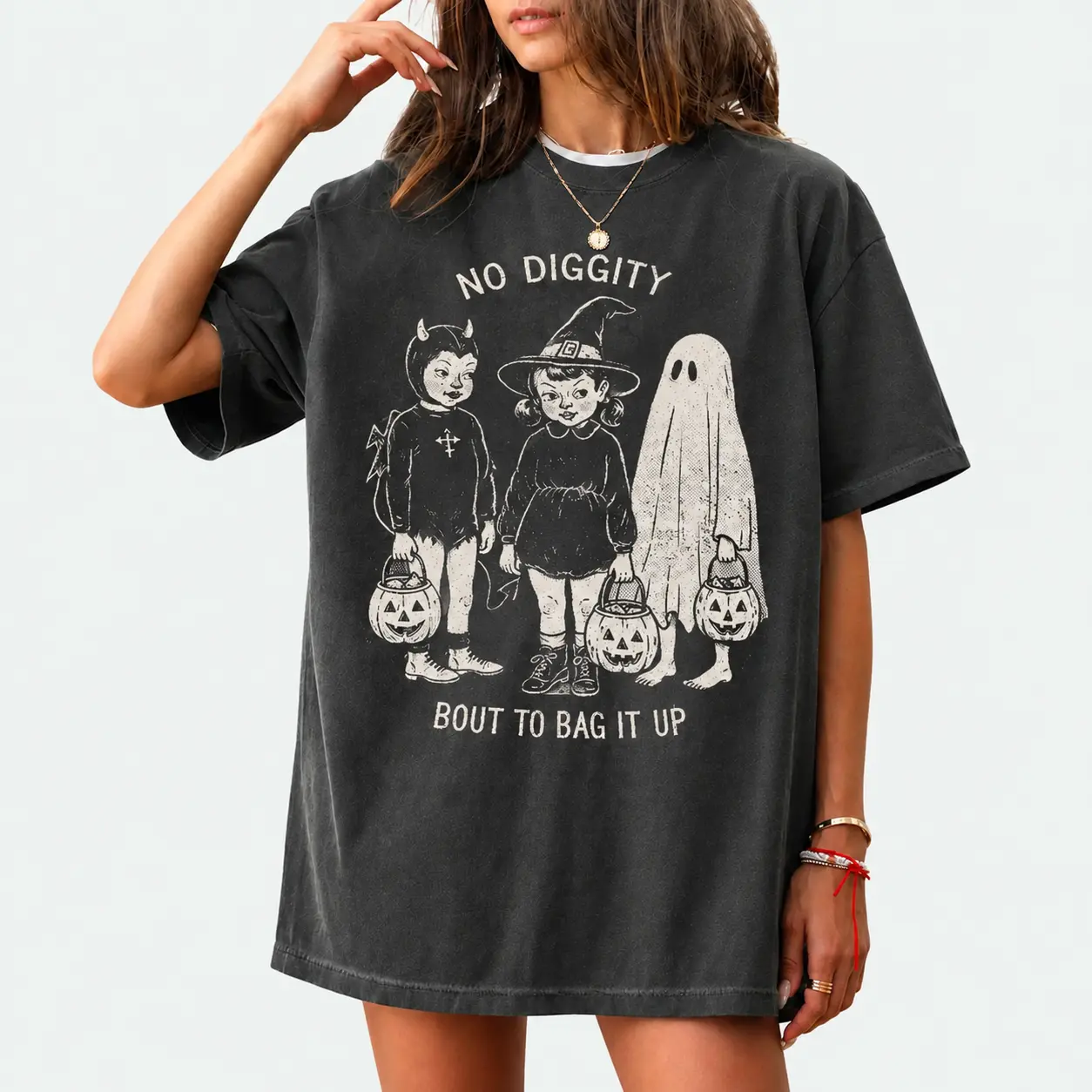 No Diggity Halloween T-Shirt, Funny Trick Or Treat Graphic Tee, Unisex Ghost Witch Devil Shirt, Pumpkin Pail Spooky Gift