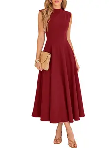 BTFBM Summer Dresses for Women 2026 Mock Neck Sleeveless High Waist Flowy Aline Maxi Spring Wedding Guest Dress Cocktail