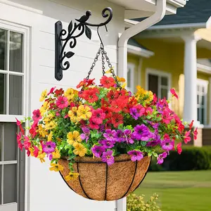 Spring/Summer 2026 New Artificial Daisy Basket Outdoor Decorative Plastic Artificial Flowers Maintenance-Free, UV-Resistant Realistic Artificial Flowers Suitable for Windowsills, Indoor/Outdoor, Hallways, Tabletops, Garden Decorations 2pcs