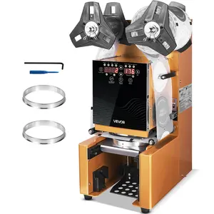 fathersdaygift VEVOR Fully Automatic Cup Sealing Machine, 500-650 Cups/H, Cup Sealer Machine for 190 mm Tall 90/95 mm Cup, Electric Tea Sealer with Digital Control LCD Panel for Bubble Milk Tea Coffee, Gold