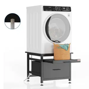Garvee 29" Heavy Duty Metal Washer and Dryer Pedestals with Pullout-Shelf and Drawer, Universal Fit Anti-Vibration Washer Dryer Base with Adjustable Feet, Up to 850 LBS Capacity, 29"x29''x23'', Black