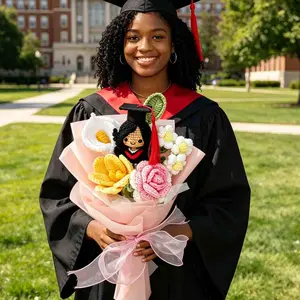 Handmade Crochet Graduation Bouquet with Graduate Doll, Cute Amigurumi Flower Keepsake Gift for Class of 2026 Senior Her
