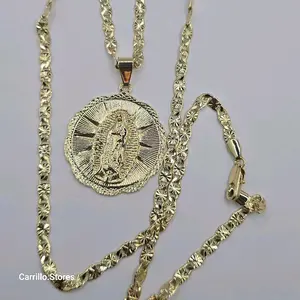 VIRGIN MARY Beautiful Necklace Round Pendant Regular Chain Style 24 Inches Gold-Tone Religious Jewelry