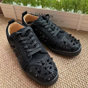 Men's shoes new rivet rhinestone shoes social guy casual black flat shoes
