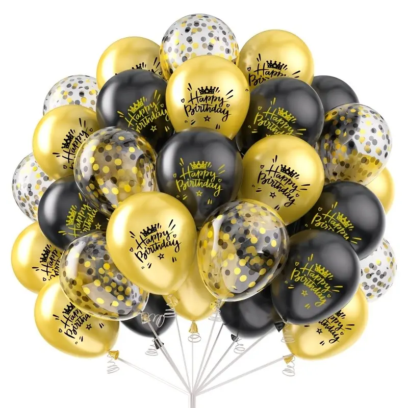 24pcs 12-Inch Birthday Balloons, Gold Transparent Latex Balloons with Glitter, Party Balloons, Perfect for Birthday Parties and Anniversaries Balloon Set