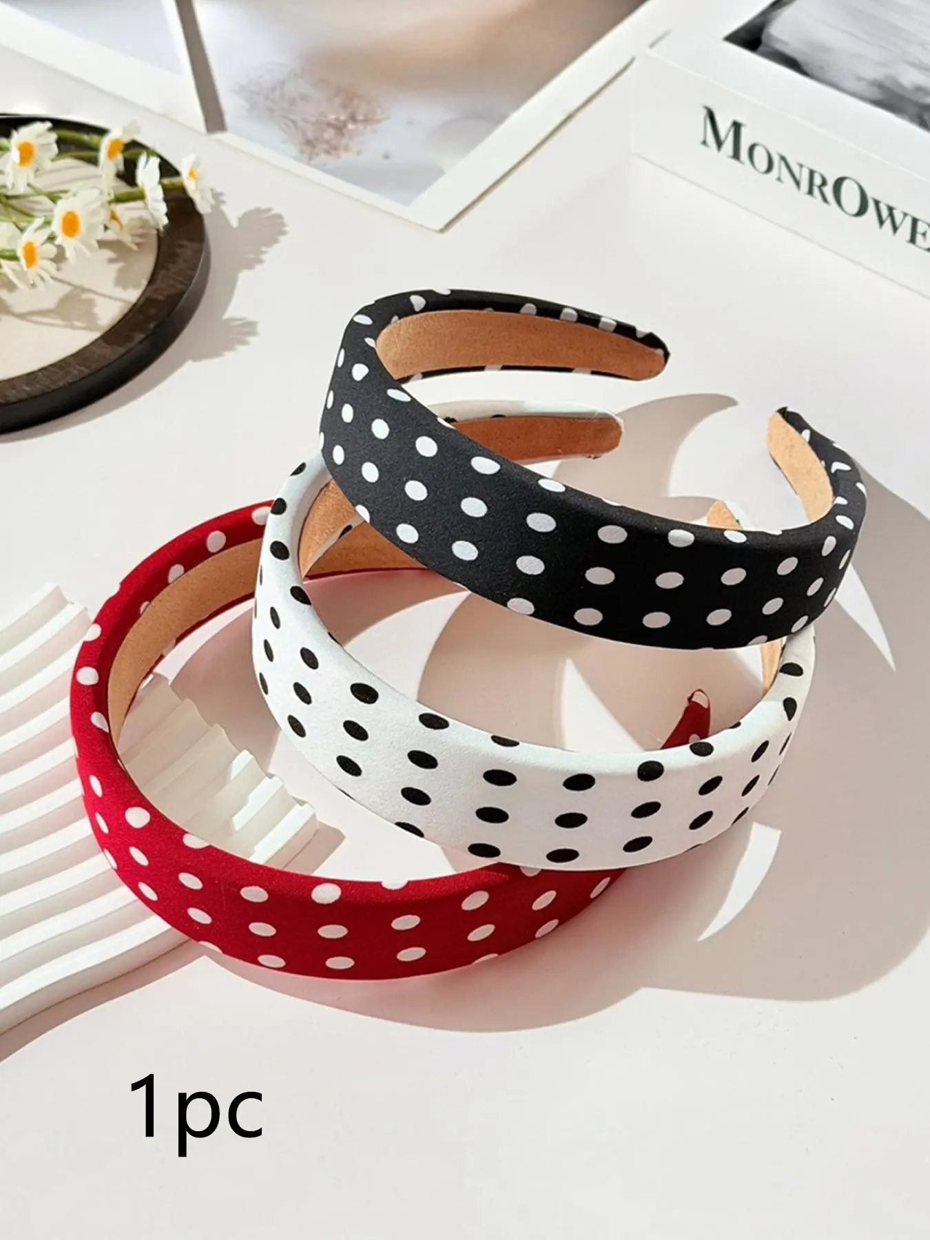 Ladies' sweet polka dot headband, fashionable black and white contrasting design, small and fresh, soft material, high elasticity suitable for all head shapes, campus, parties, fashionable and casual women's accessories, Hair Headband, Stretchy Headbands
