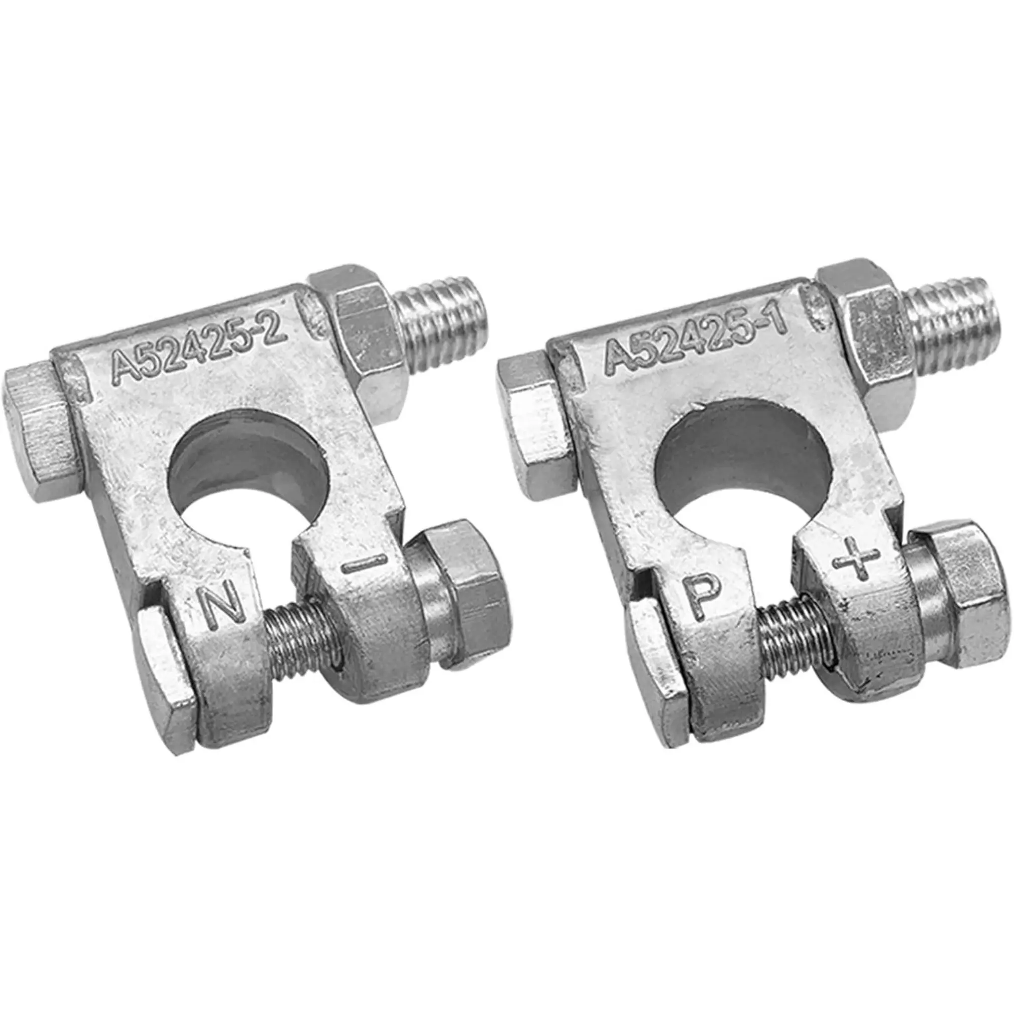 Ampper Lead Alloy Military-Spec Corrosion-Resistant Top Post Battery Terminal Set (1 Pair, Bolt-Mounted, 5/16" Diameter Short Bolt) for Cars, RVs, Boats