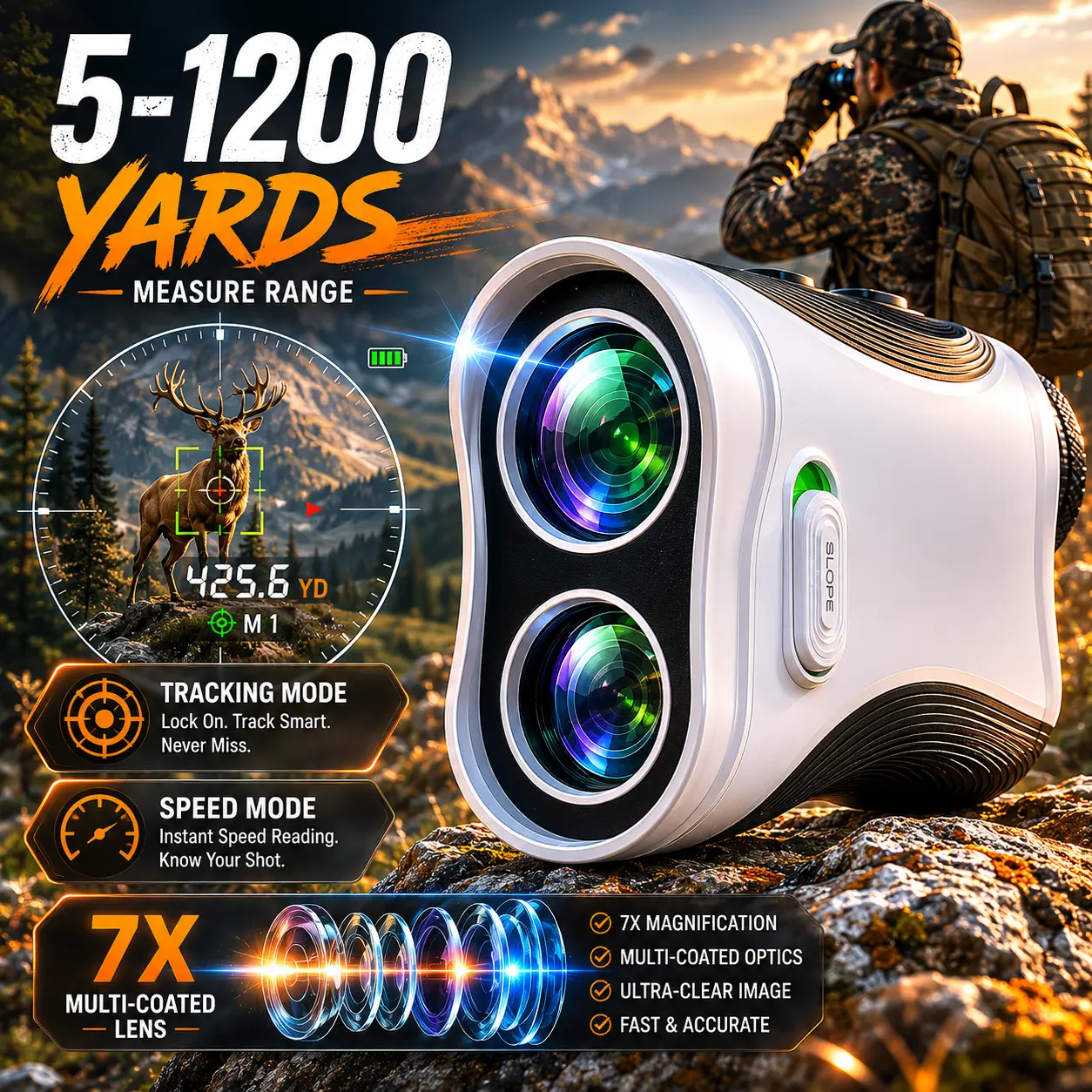 Golf Rangefinder, All Leveled Up Slope Switch with 1200 Yards Range Finder Golfing, Flag Lock Vibration, 7X Magnification,  Rechargeable Range Finders with Magnet, Hunting, Hiking, Man Gifts #summerwins