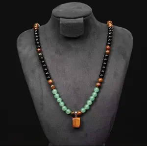 Money Attraction Crystal Jewelry Set with Green Aventurine & Tiger Eye Healing Pendant Necklace, Wealth & Abundance Crystal Gift for Men and Women