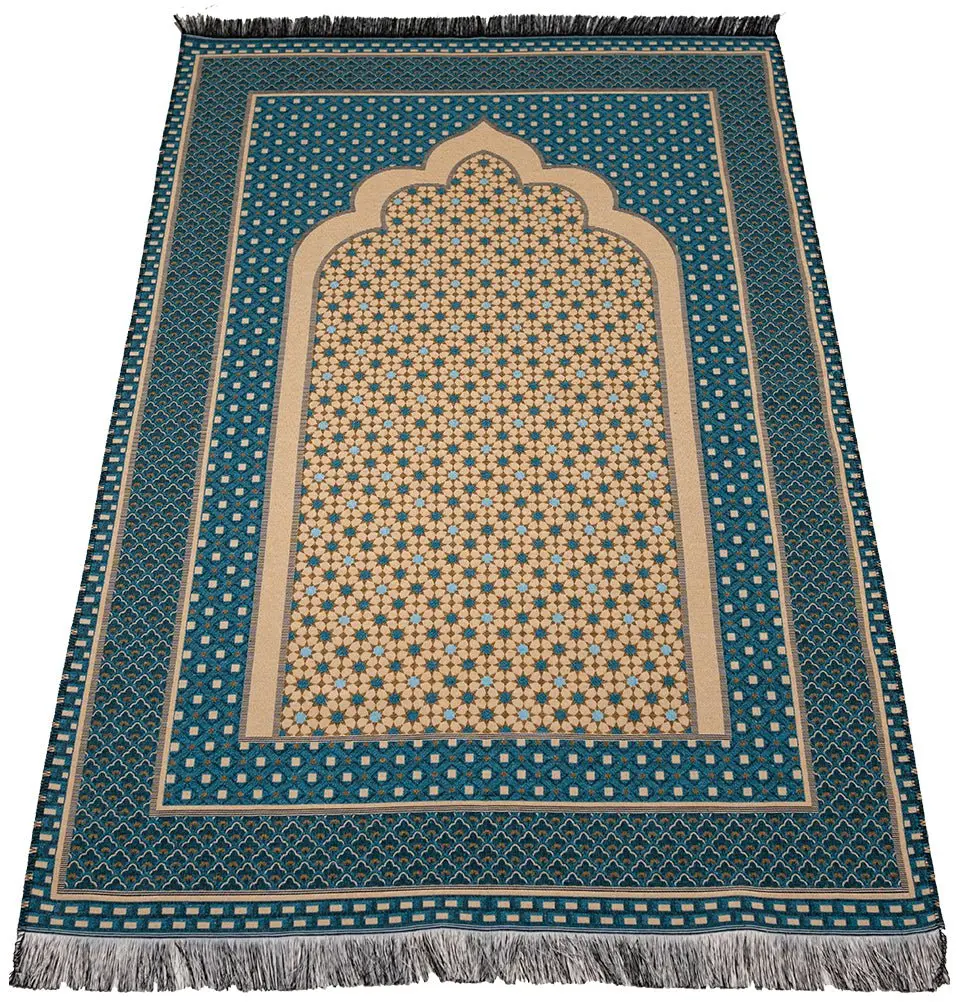 Cotton Woven Islamic Prayer mat Hira Diamond - Turquoise Blue