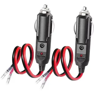 0.3m Cigarette Lighter Male Plug 12V Fused Replacement 2-Pack, with Leds & 15a Fuse, Heavy Duty Durable Design, Ideal for Car Use