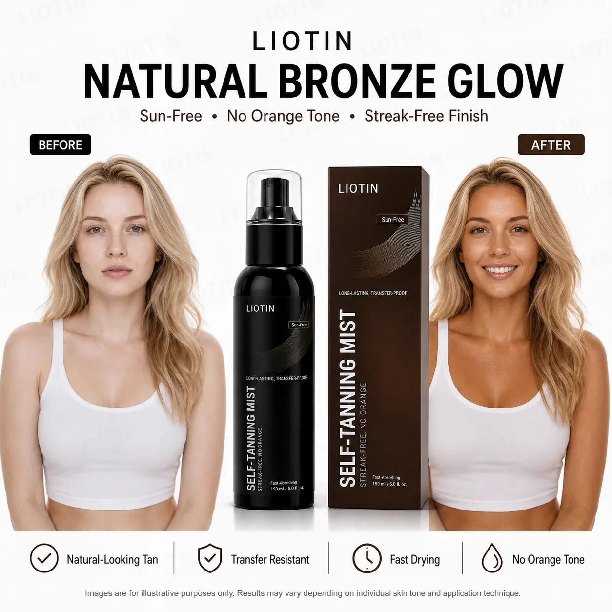 Natural Sunless Tanning Drops to Drink - Body Care Product for Face & All Skin Types, Lightweight Bronze Mist, Transfer-Resistant Skin Tone Enhancer