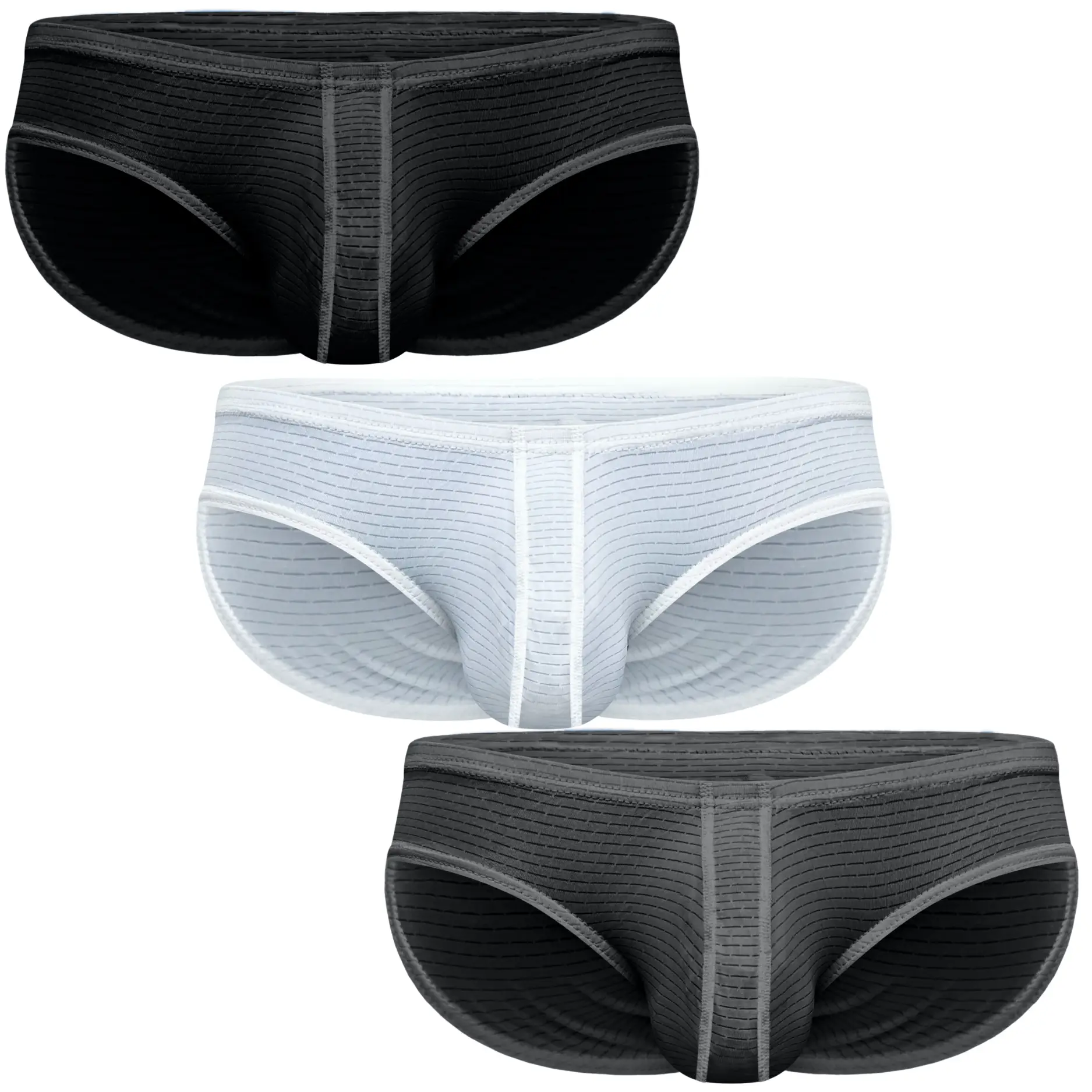 Real Men Ares-Ascent Low-Rise Pouch Bikini Brief, A B C or D Pouch 3 Pack- Black White Grey Nylon Jersey Menswear Nylon Spandex Underwear Soft Stylish