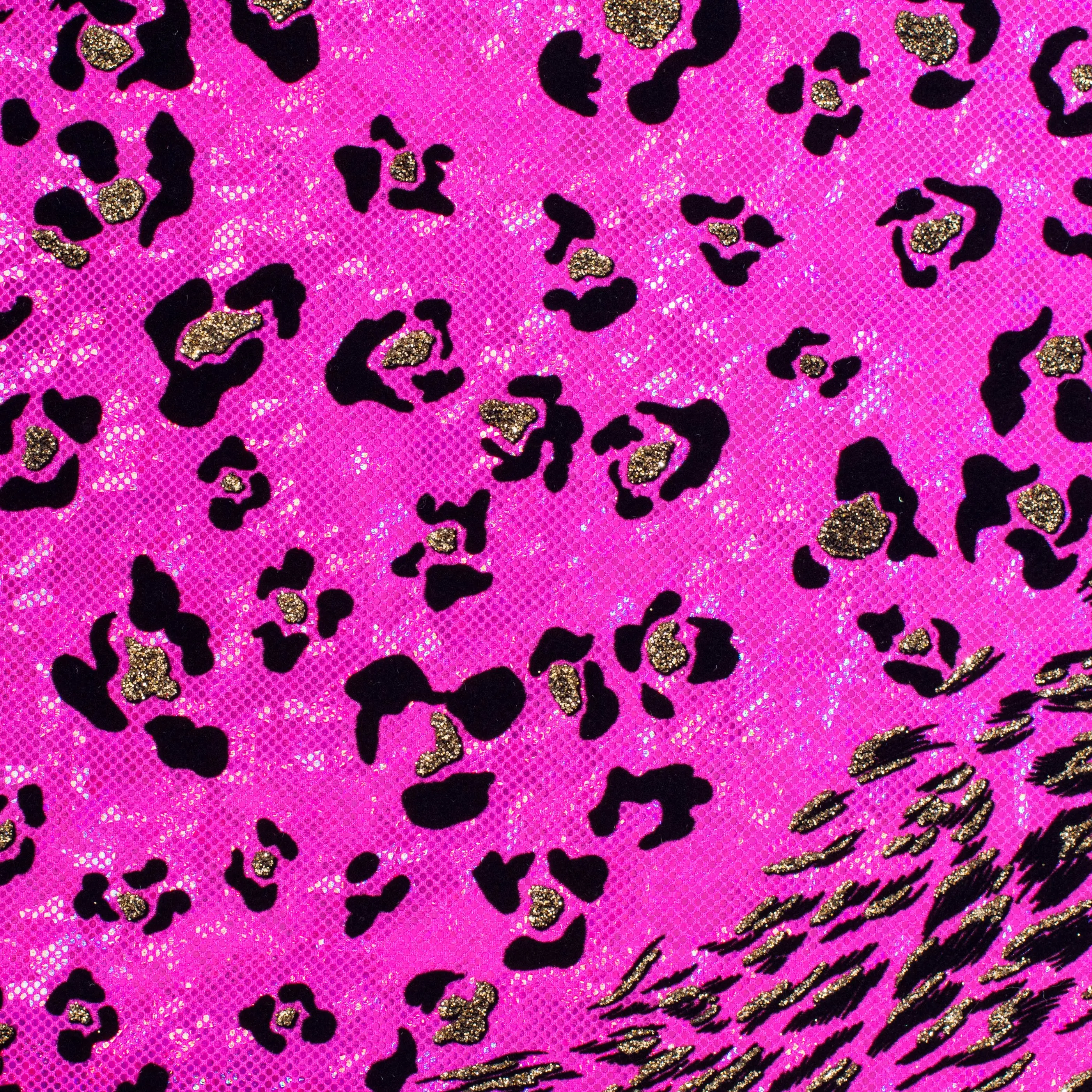 Leopard Print Flocked Spandex Fabric - 4-Way Designer Flex, 36x60 inches, Vibrant Holographic, Flexibility and Durability, Ideal for Dancewear | SPANDEX PALACE