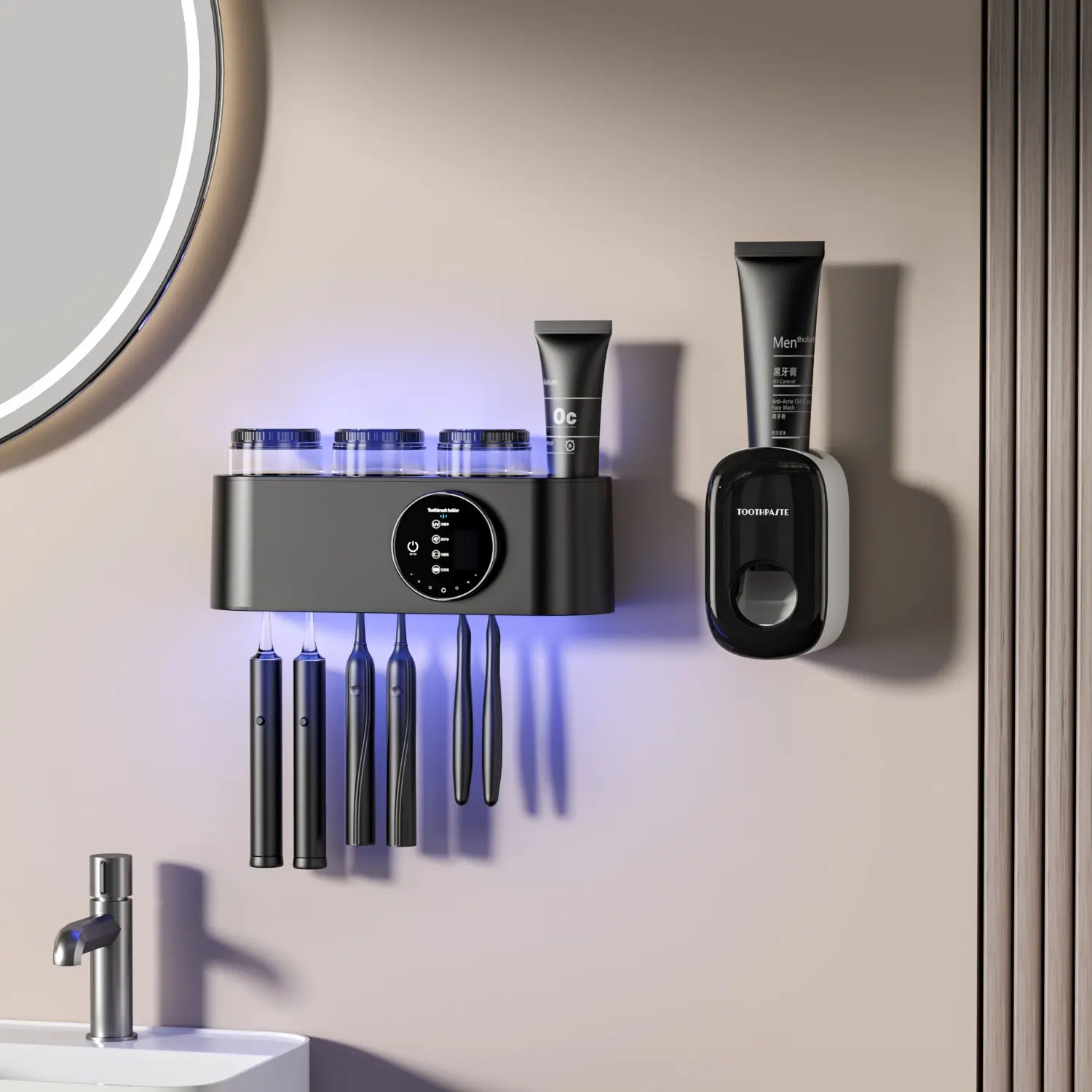Intelligent Toothbrush SterilizerUltraviolet SterilizationNo-hole wall-mounted toothbrush holderSterilization boxToothbrush shelf