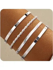 16k Chunky Bangle Cuff Stackable Bracelets for Women, Trendy Sweatproof Brass Plated Jewelry, Non-Tarnish Boho Style Accessories, High Quality Bracelet, Boho Style Bangles