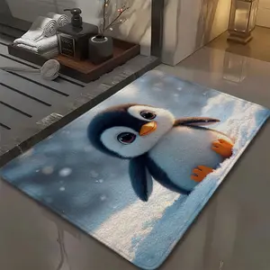 1pc Penguin Bathroom Anti-Slip Mat, Kitchen Mat, Living Room Floor Mat, Flannel Material Anti-Slip, Soft, Comfortable And Easy to Clean, Suitable for Bedroom, Living Room Dining Room, Kitchen Bathroom, Entrance Carpet And Floor Mat, Modern Bath Mat
